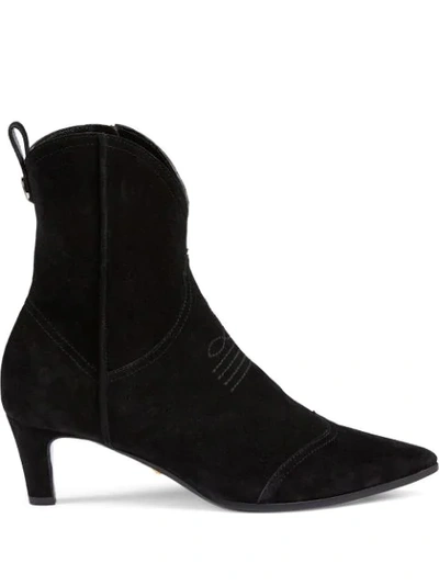 Shop Gucci Western Suede Ankle Boots In Black