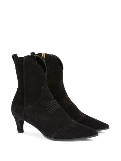 Shop Gucci Western Suede Ankle Boots In Black