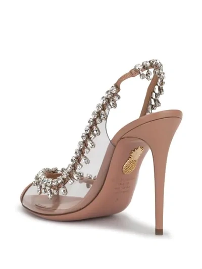 Aquazzura Temptation 105 Crystal-embellished Leather And Pvc Slingback  Sandals In Nude | ModeSens