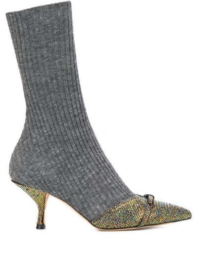 Shop Marco De Vincenzo Ribbed Sock Boots In Grey