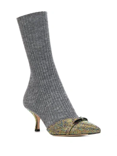 Shop Marco De Vincenzo Ribbed Sock Boots In Grey