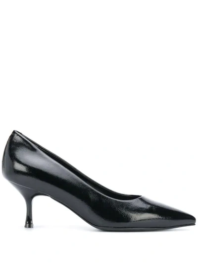 Shop Pollini Patent-effect Pointed Pumps In Black