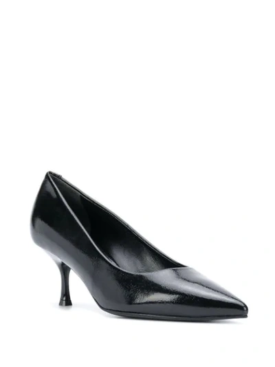 Shop Pollini Patent-effect Pointed Pumps In Black