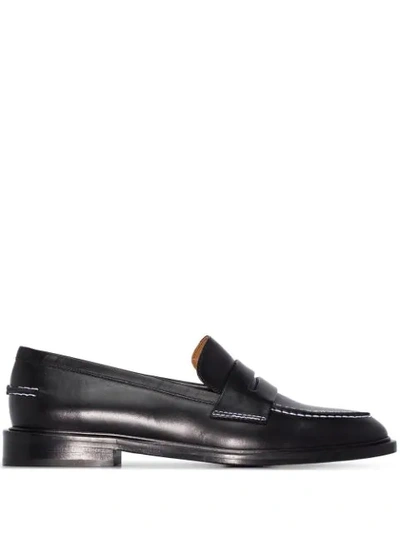 Shop Atp Atelier Stitch-trimmed Leather Penny Loafers In Black