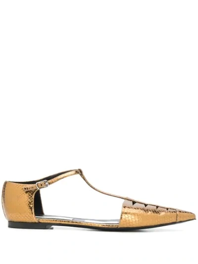 Shop Stella Mccartney Snakeskin-effect Cage Ballerina Shoes In Gold