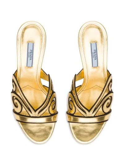 Shop Prada Baroque Details Metallic Sandals In Gold