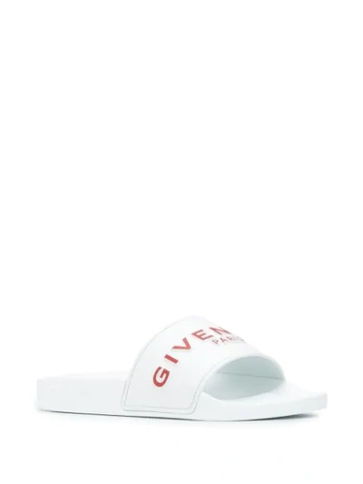 Shop Givenchy Logo Print Embossed Detail Slide Sandals In White