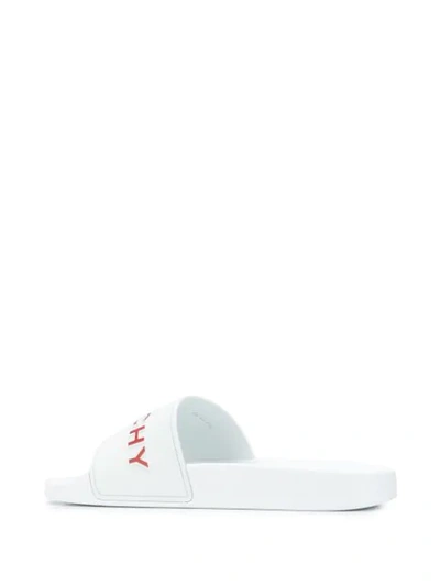 Shop Givenchy Logo Print Embossed Detail Slide Sandals In White