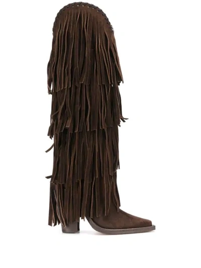 Shop Dsquared2 Fringed Knee-length Boots In Brown