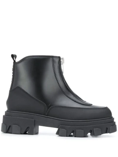 Shop Ganni Polido Zipper Ankle Boots In Black