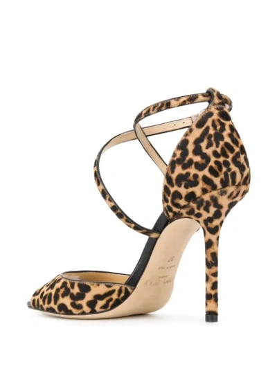 Shop Jimmy Choo Emsy 100mm Leopard-print Sandals In Brown