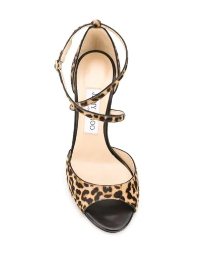 Shop Jimmy Choo Emsy 100mm Leopard-print Sandals In Brown