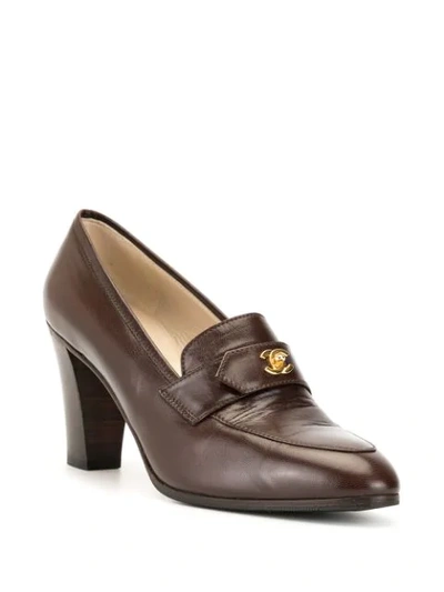 Pre-owned Chanel Cc Turn-lock High-rise Loafers In Brown