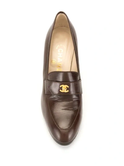 Pre-owned Chanel Cc Turn-lock High-rise Loafers In Brown