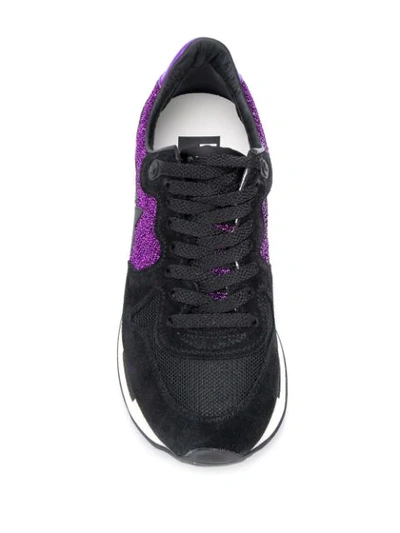 Shop Golden Goose Running Sole Glitter Sneakers In Black