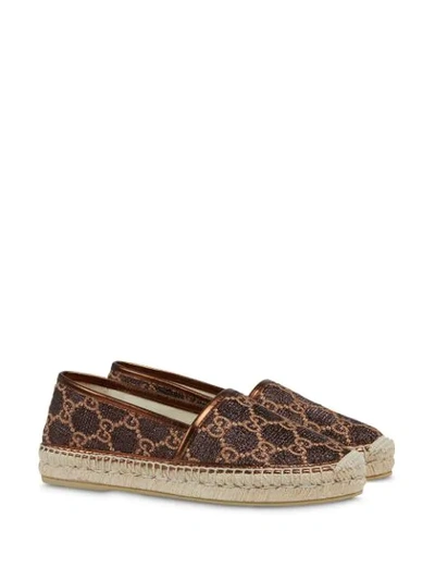 Shop Gucci Logo-print Metallic Espadrilles In Brown