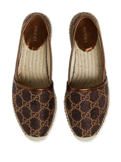 Shop Gucci Logo-print Metallic Espadrilles In Brown