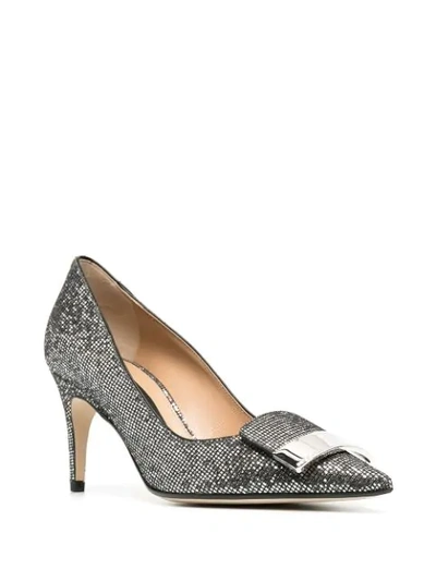 Shop Sergio Rossi Sr1 Logo Pointed Pumps In Silver