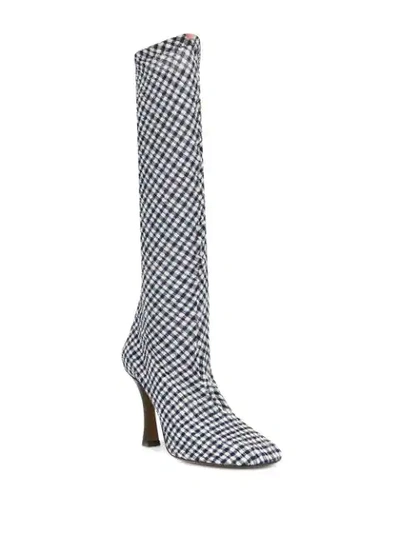 Shop Neous Knee High Checked Boots In Blue