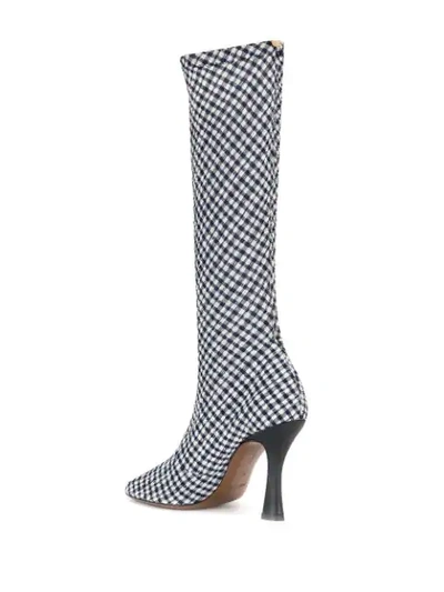 Shop Neous Knee High Checked Boots In Blue