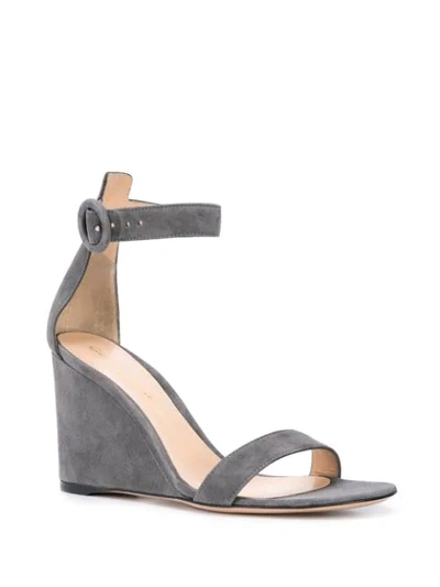 Shop Gianvito Rossi Buckle Wedge Sandals In Grey
