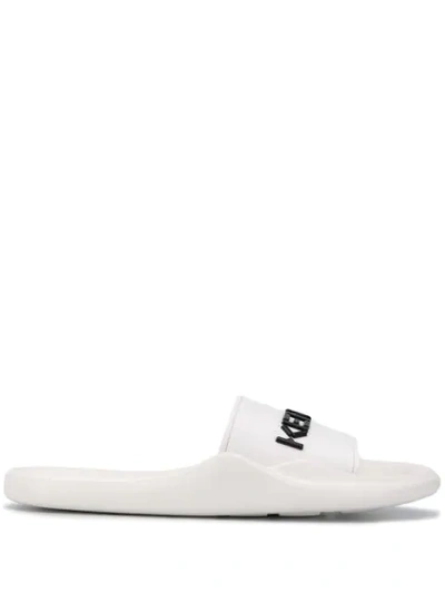 Shop Kenzo Logo Debossed Sliders In White