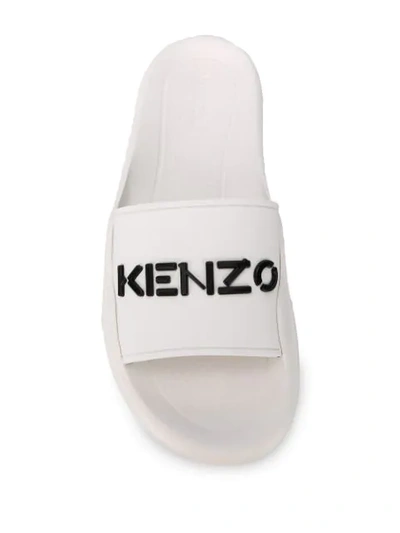 Shop Kenzo Logo Debossed Sliders In White