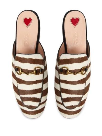 Shop Gucci Princetown Zebra Print Slippers In Brown