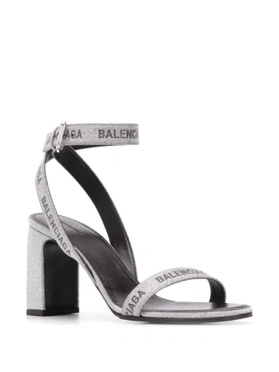 fremtid Byblomst hende Balenciaga Women's Metallic Logo-print Block-heel Sandals In Silver |  ModeSens