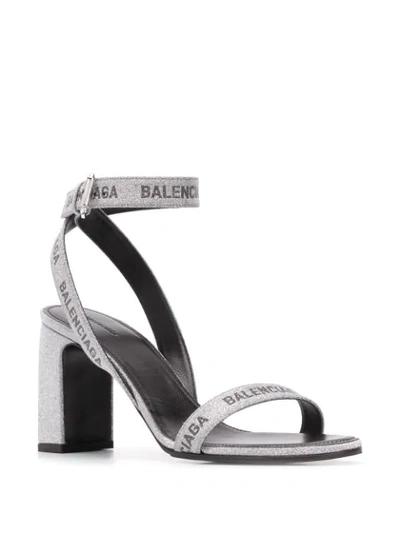 Shop Balenciaga Glitter Logo 80mm Sandals In Silver