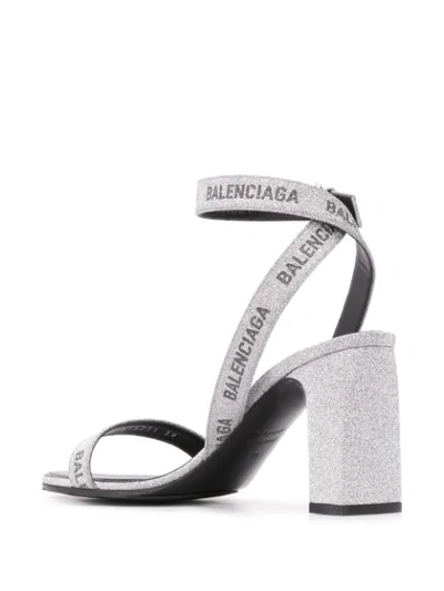 Shop Balenciaga Glitter Logo 80mm Sandals In Silver