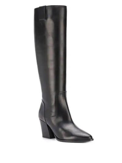 Shop Emporio Armani Block Heel Knee Boots In Black