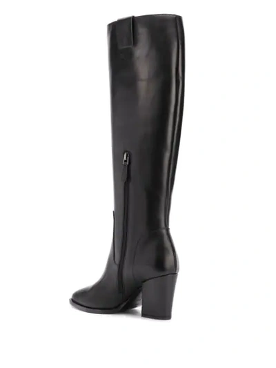 Shop Emporio Armani Block Heel Knee Boots In Black