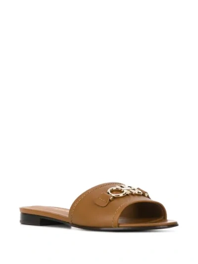 Shop Ferragamo Double Gancini Sandals In Brown