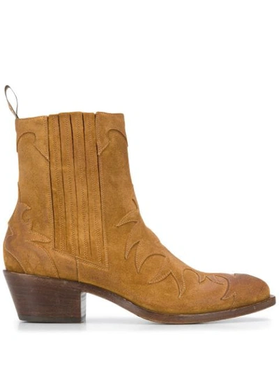 Shop Sartore Low Heel Ankle Boots In Rame Washed