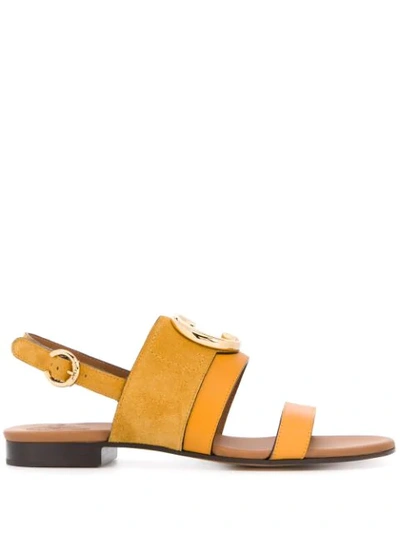 Shop Chloé C Plaque Flat Sandals In Yellow