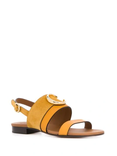 Shop Chloé C Plaque Flat Sandals In Yellow