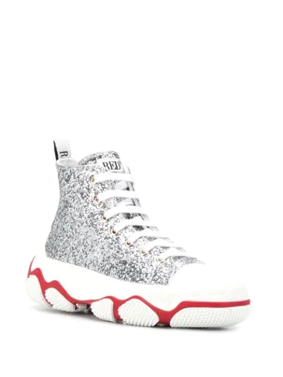 Shop Red Valentino Glam Run High-top Glitter Sneakers In Silver