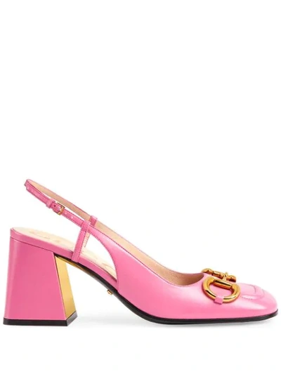 Shop Gucci Horsebit Mid-heel Slingback Pumps In Pink