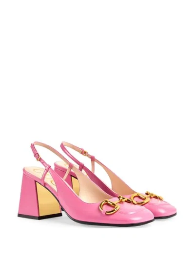 Shop Gucci Horsebit Mid-heel Slingback Pumps In Pink