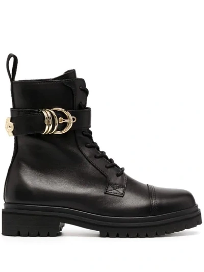 Shop Versace Jeans Couture Buckle-detail 30mm Ankle Boots In Black