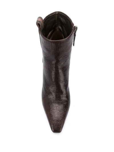 Shop Brunello Cucinelli Crocodile-effect Pointed Boots In Brown