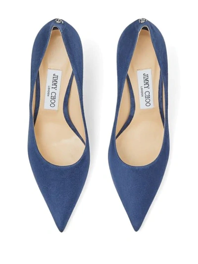 Shop Jimmy Choo Love Suede Pointed-toe Pumps 85mm In Blue