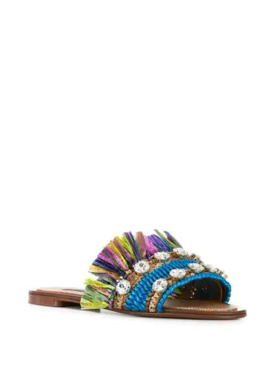 Shop Dolce & Gabbana Crystal-embellished Fringed Slide Sandals In Blue