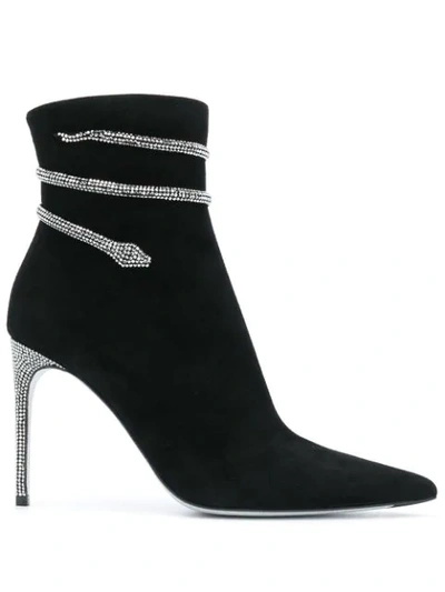 Shop René Caovilla Snake-embellished Boots In Black