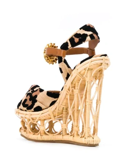 Shop Dolce & Gabbana Leopard Print Bejewelled Wedge Sandals In Neutrals