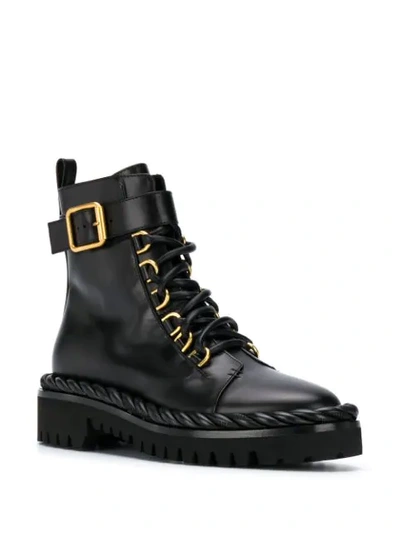 Shop Valentino The Rope Combat Boots In Black