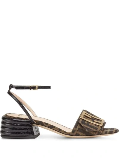 Shop Fendi Logo-print Low-heel Sandals In Brown