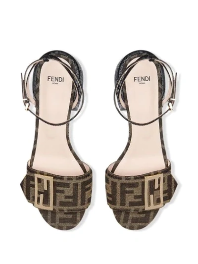 Shop Fendi Logo-print Low-heel Sandals In Brown