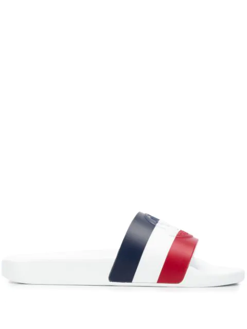 Charlotte Bronte alkohol Hvilken en Moncler Jeanne Logo Stripe Pool Slides In White | ModeSens